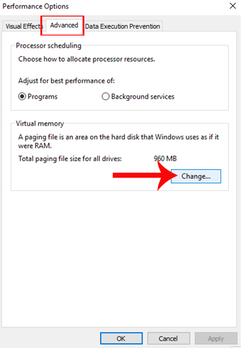 Nhấn chọn Performance Options