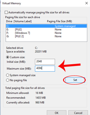Điều chỉnh dung lượng 
