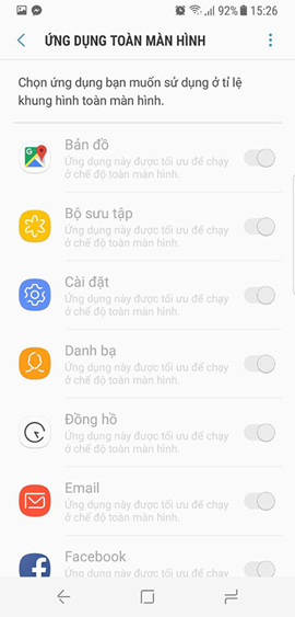 Chọn ứng dụng toàn màn hình trên Galaxy S8 Chọn ứng dụng toàn màn hình trên Galaxy S8