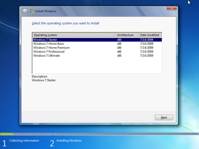 Chọn hệ điều hành Windows 7 muốn cài đặt