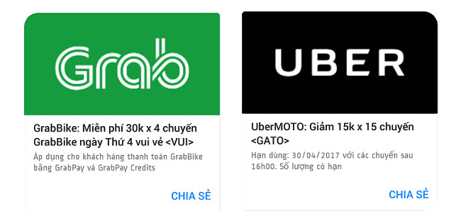 Mã khuyến mãi Grab và Uber 