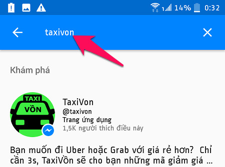 Nhập Taxivon vào khung tìm kiếm 