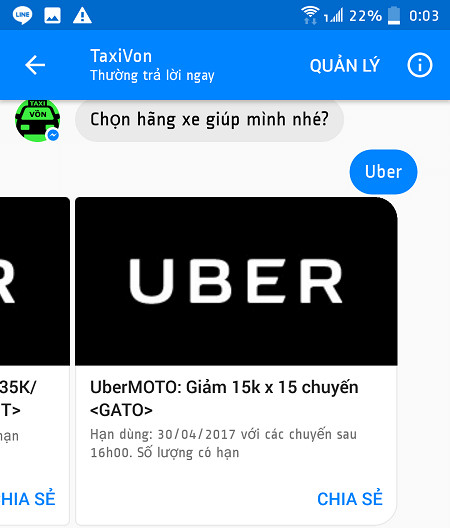 Mã khuyến mãi Uber