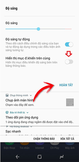 Đưa thanh ánh sáng lên ngăn thông báo S8
