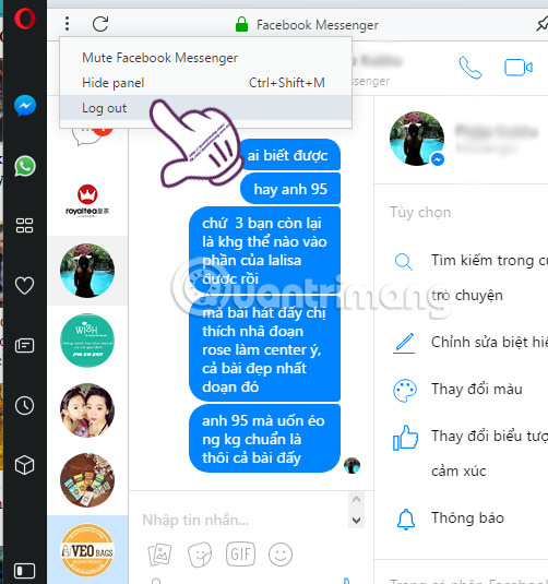 Thoát tài khoản Messenger trên Opera Thoát tài khoản Messenger trên Opera