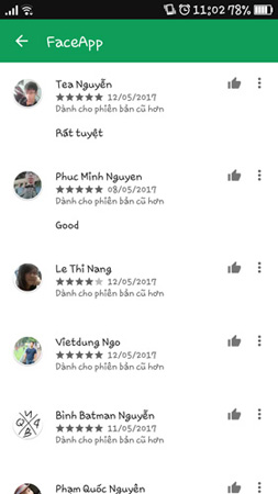 Đánh giá Face App trên Google Store