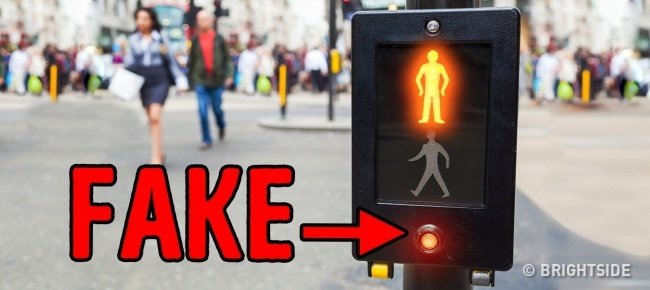 Một nút bấm giả trên cột đèn giao thông