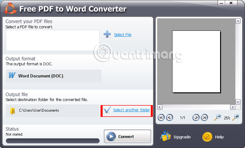 The main interface of Free PDF to Word Converter