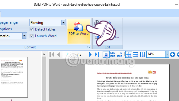 Nhấn vào nút PDF to Word