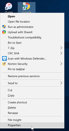 Chọn Properties sau khi kích chuột phải vào ứng dụng