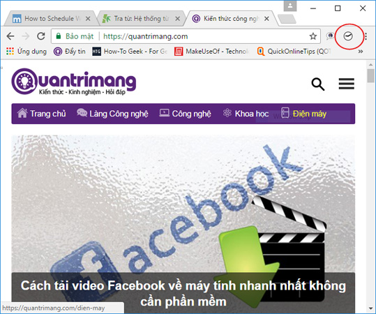 Chọn biểu tượng đồng hồ phía trên cùng bên phải