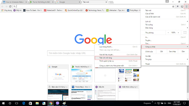 Mở phần cài đặt mở rộng của Chrome.