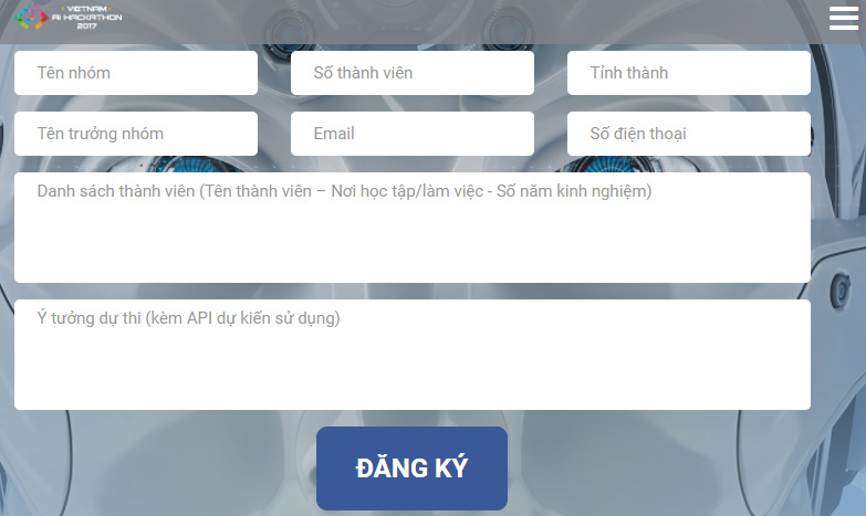 Nhập thông tin đăng ký Vietnam AI Hackathon 2017  Nhập thông tin đăng ký Vietnam AI Hackathon 2017