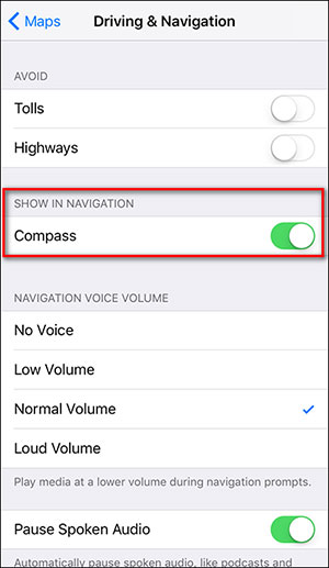 Bật la bàn trong mục Compass