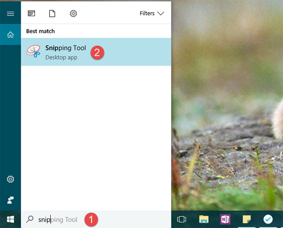Tìm kiếm Snipping Tool bằng trình tìm kiếm của Windows 10