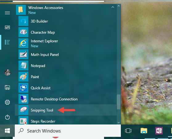 Tìm kiếm Snipping Tool trên menu Start