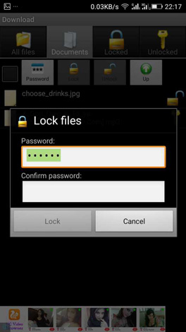 Nhập mật khẩu cho tập tin bạn muốn khóa