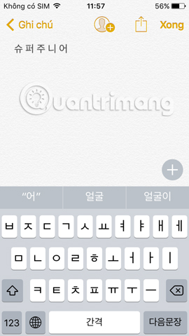 Nhập nội dung Tiếng Hàn trên iPhone