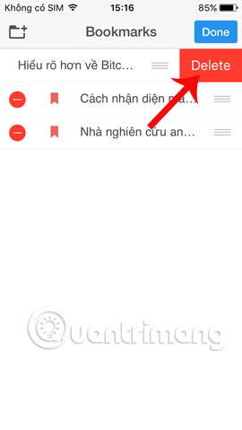 Xóa bookmark đã lưu