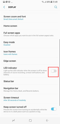 Tắt đèn LED thông báo Galxy S8