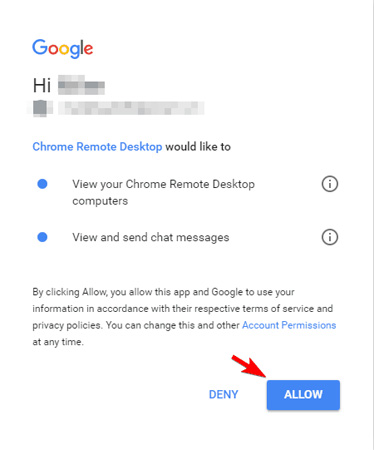 Kích chuột vào nút Allow