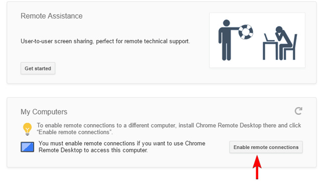 Nhấn nút Enable remote connections.
