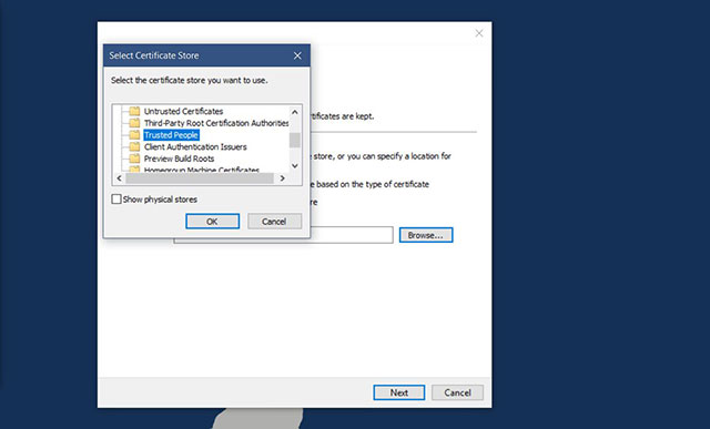 Kết thúc quá trình cài chứng nhận