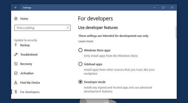Bật chế độ Developer Mode