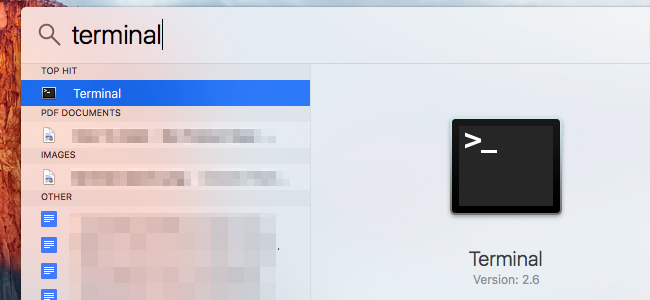 Nhập từ khóa Terminal vào Spotlight