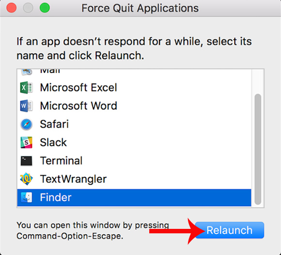 Khởi động lại Finder