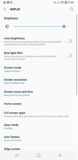 Thiết lập màn hình trên S8