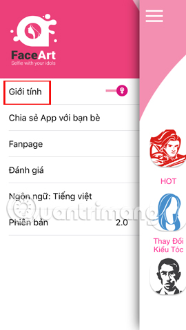 Thay đổi giới tính trên FaceArt
