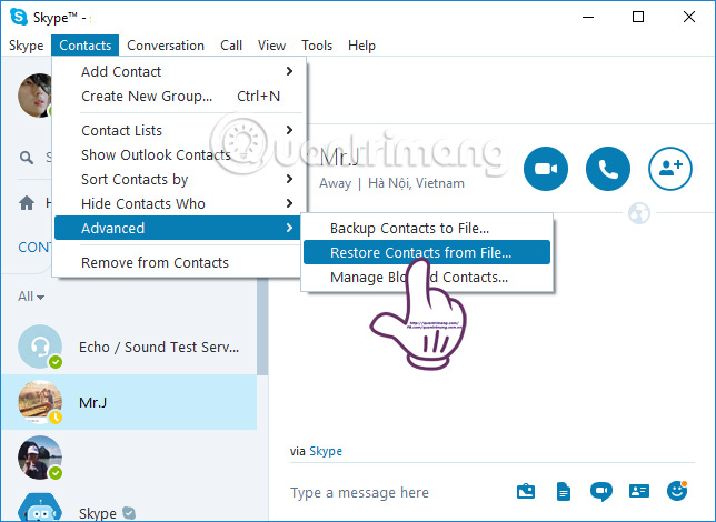 Cách sao lưu và khôi phục danh bạ Skype