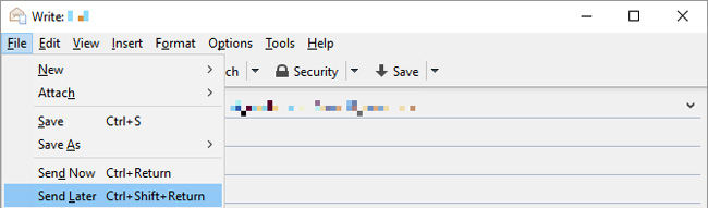 Tới File > Send Later để gửi sau một email mà bạn đã soạn. Tới File > Send Later để gửi sau một email mà bạn đã soạn.