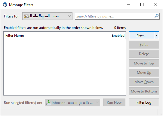 Kích chọn New trong cửa sổ Message Filters Kích chọn New trong cửa sổ Message Filters