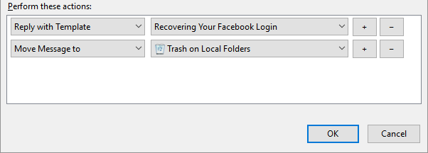 Trong cửa sổ Perform these actions, chọn Reply with Template. Trong cửa sổ Perform these actions, chọn Reply with Template.