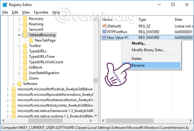 Đổi tên cho giá trị mới tạo