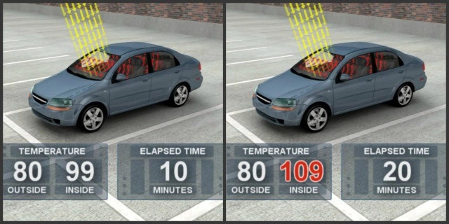 Để xe 10 phút dưới cái nóng 27 độ, trong xe sẽ nóng 37 độ
