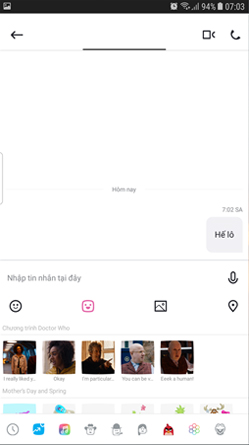 Gửi sticker trong hội thoại chat Gửi sticker trong hội thoại chat