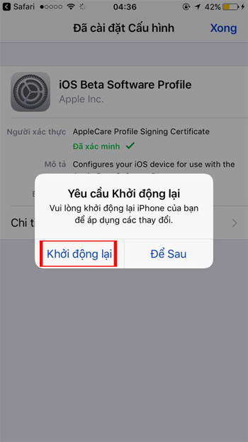 Khởi động lại thiết bị