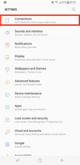 Nhấn chọn Connections trên thiết bị