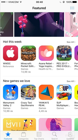 Giao diện trên App Store iOS 10