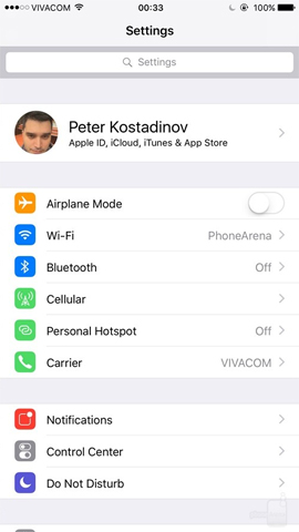 Settings trên iOS 10