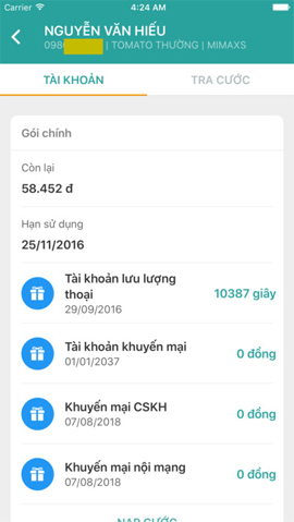 Ứng dụng My Viettel tra cứu tài khoản