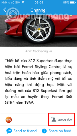 Nhấn chọn Quan tâm tin tức