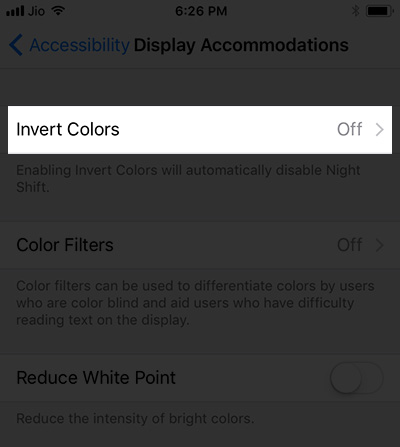 Nhấn chọn Invert Colors