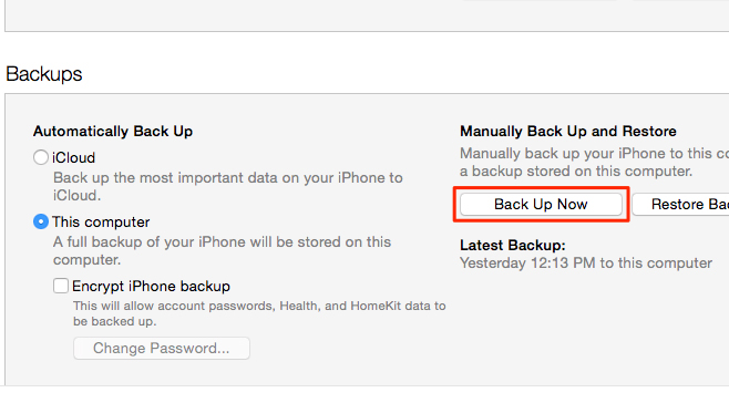 Nhấn chọn Back up now sao lưu dữ liệu
