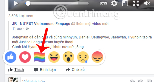 Reaction cầu vồng trong danh sách biểu tượng 