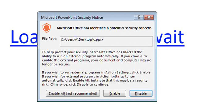 Cảnh báo của Office trước khi mở tập tin