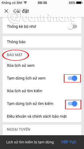 Không lưu lịch sử tìm kiếm video Youtube